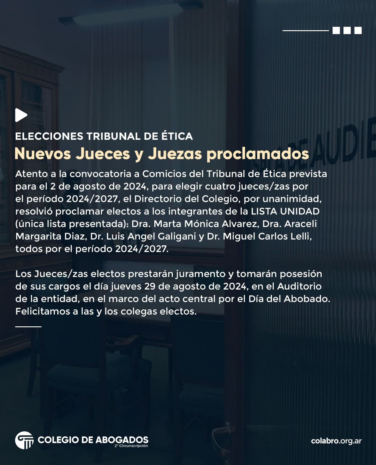 Elecciones Tribunal de Ética – Nuevos jueces y juezas proclamados